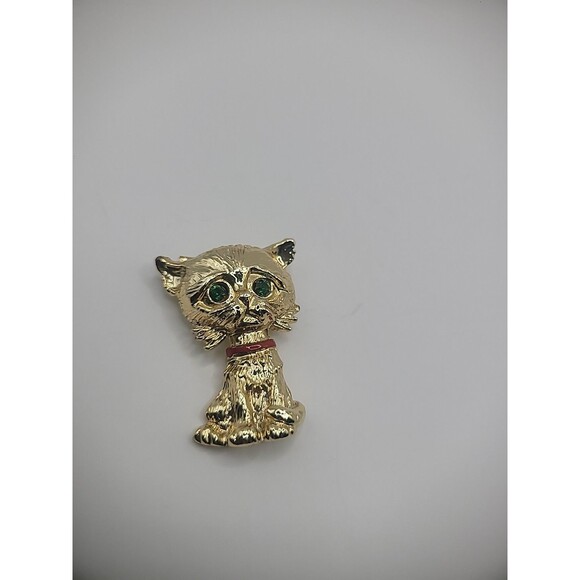 Vintage Gerrys Brooch Pin Doggy Terrier Green Crystals Gold Tone Jewelry - Picture 6 of 11